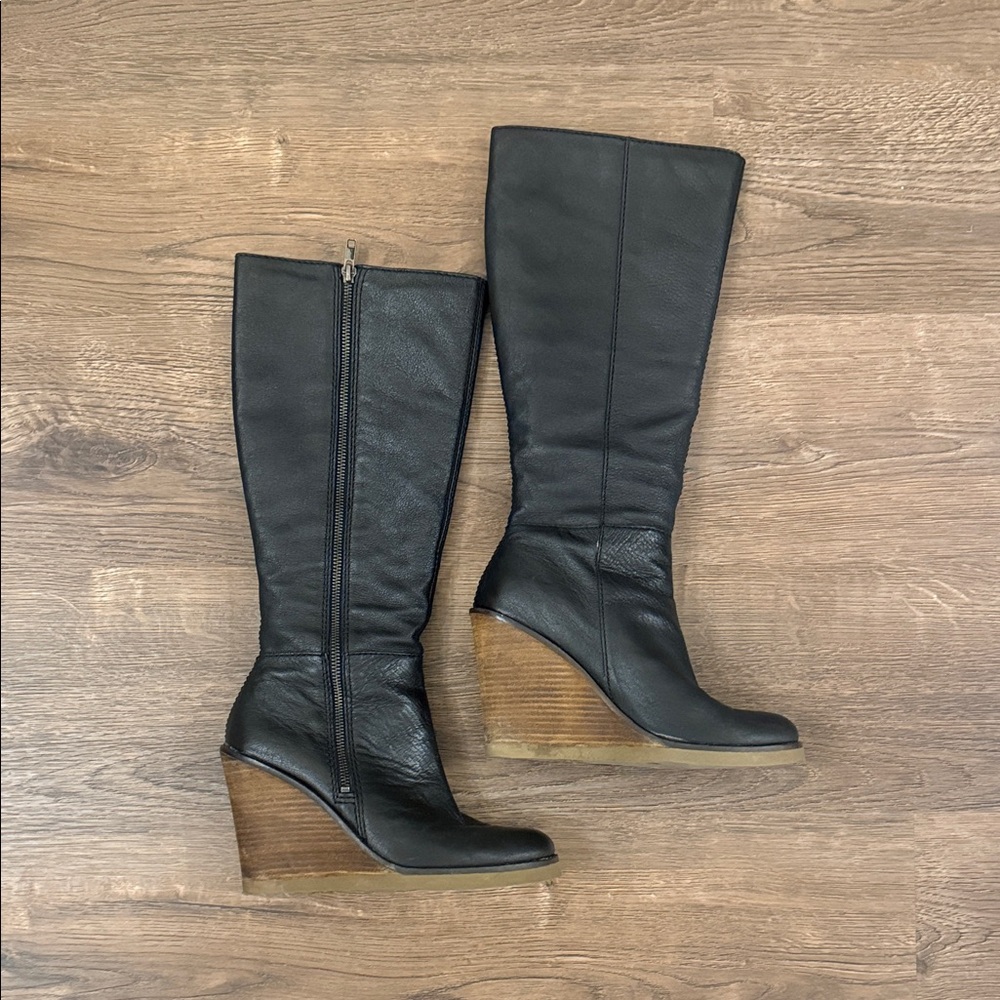 Lucky Brand Vintage Black Wedge Knee-High Boots Size 7.5 Excellent condition